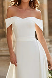 Elegant Ivory Off the Shoulder A Line Long Wedding Dress