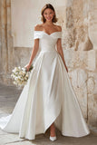 Elegant Ivory A Line Satin Sweep Train Wedding Dress