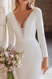 Ivory Mermaid V-Neck Maxi Wedding Dress with Sleeves