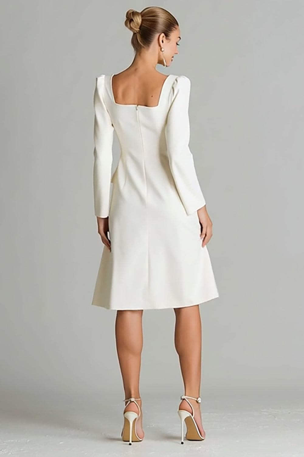 Ivory A Line Square Neck Midi Work Dress
