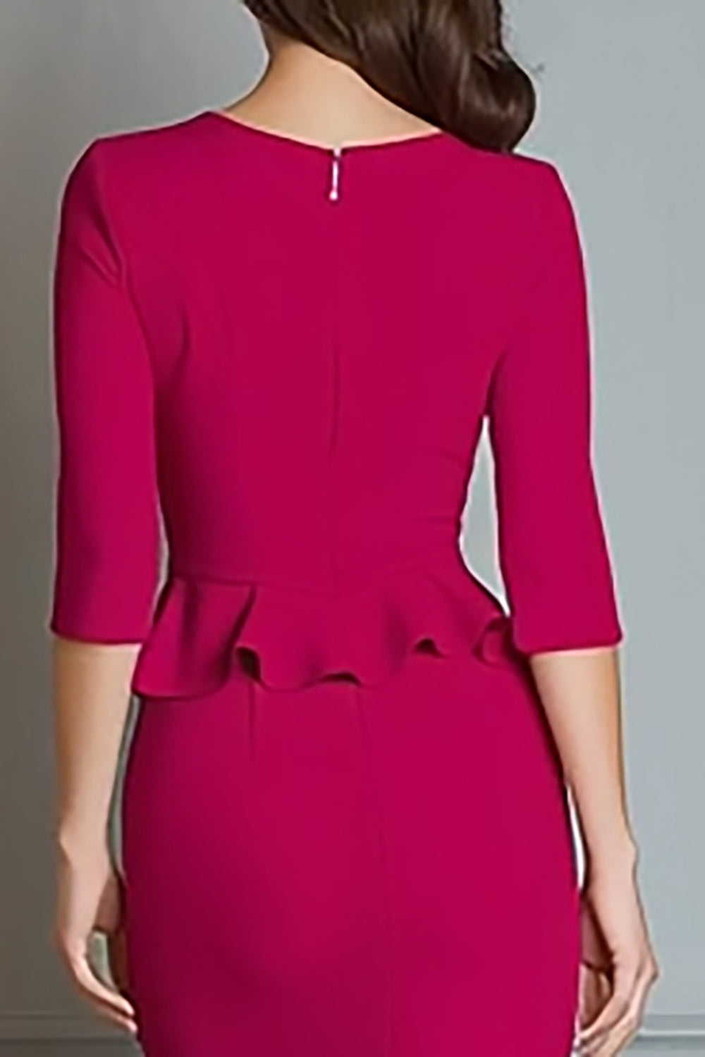 Fuchsia V Neck Mermaid Midi Work Dress with Sleeve