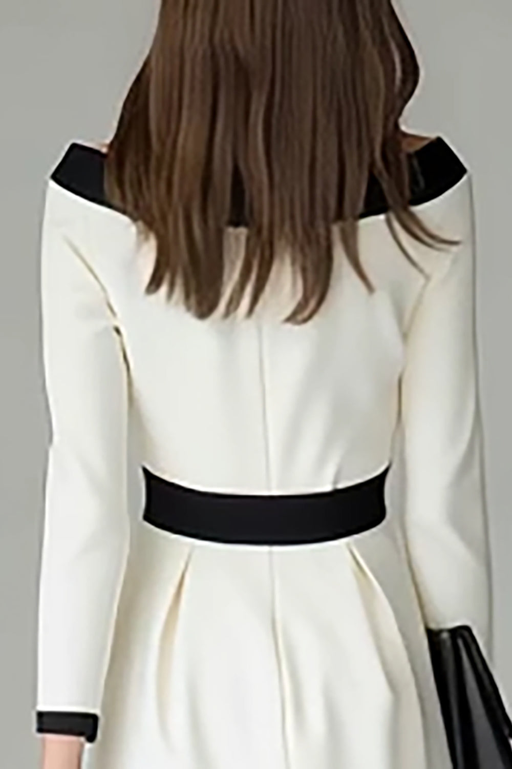 Black White Off the Shouder Sheath Midi Work Dress