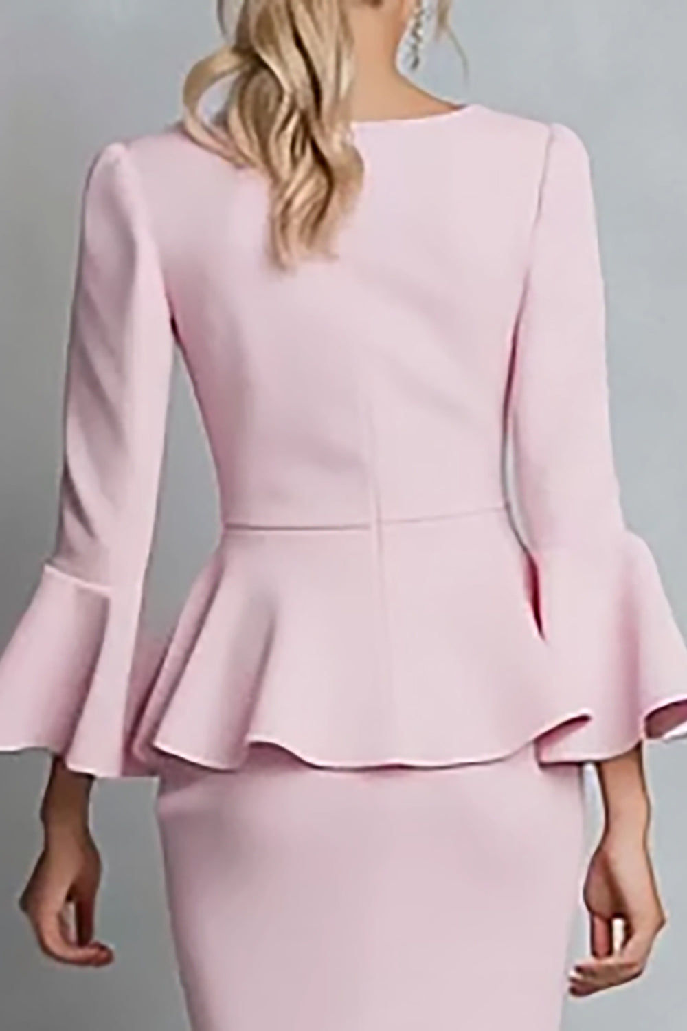 V Neck Ruffled Sheath Pink Midi Work Dress