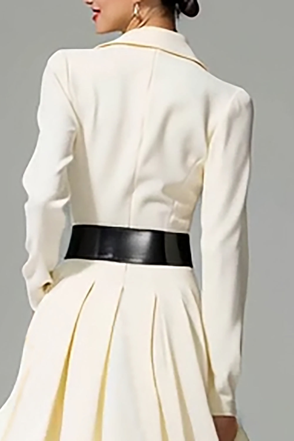 Ivory Peak Lapel A Line Midi Work Dress with Belt