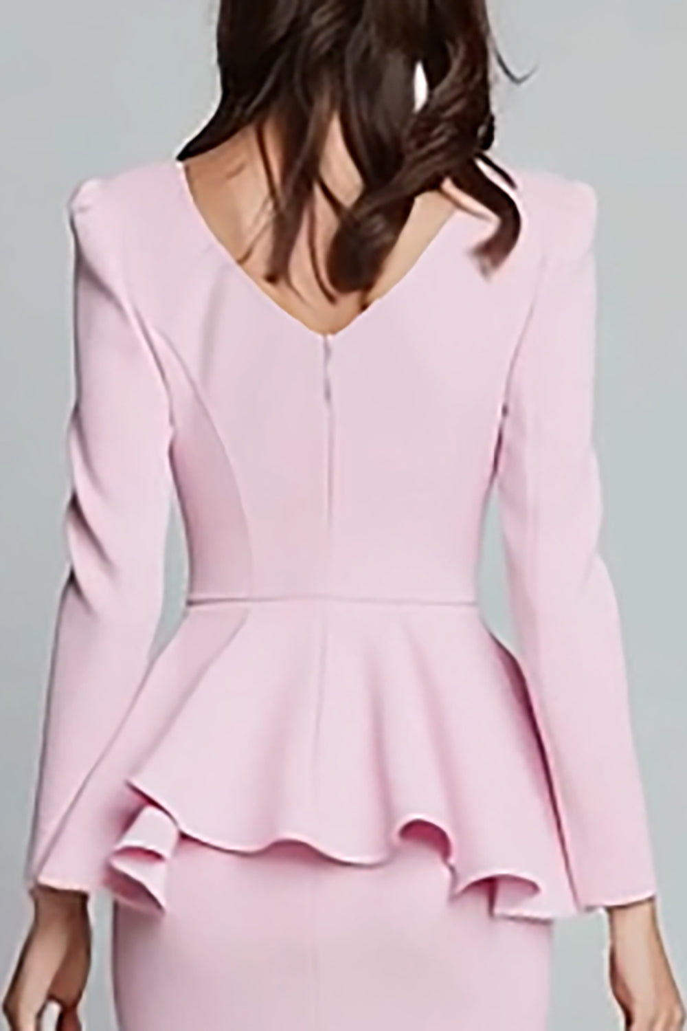 Pink Ruffled Sheath Square Neck Midi Work Dress