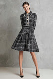 Black A Line Long Sleeve Striped Work Dress
