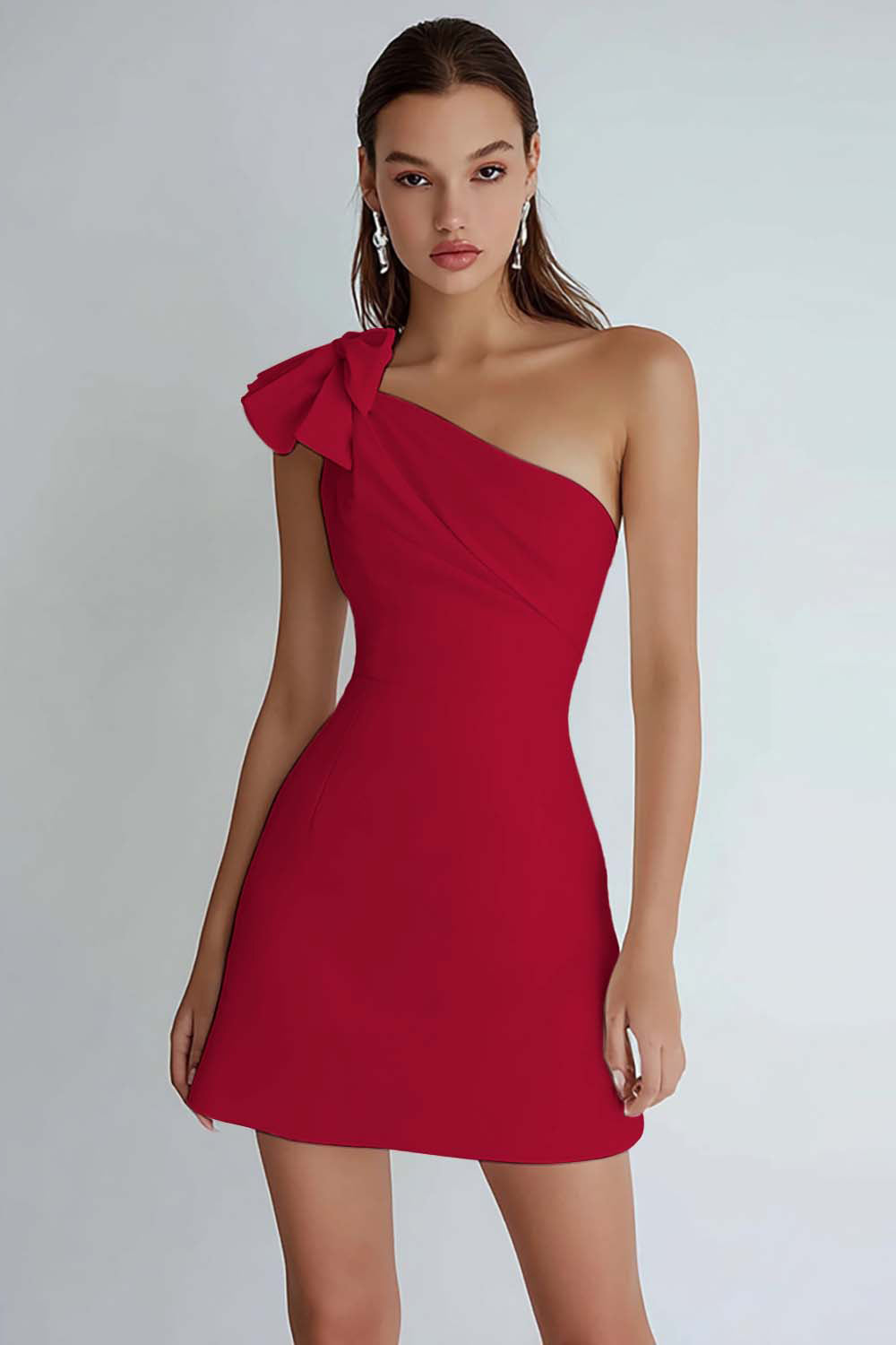 One Shoulder A Line Little White Dress with Bow