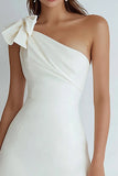 One Shoulder A Line Little White Dress with Bow