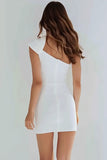 Simple One Shoulder Bodycon Little White Dress