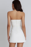 Strapless Bodycon Ruched Little White Dress