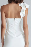 Ruched One Shoulder Bodycon Little White Dress