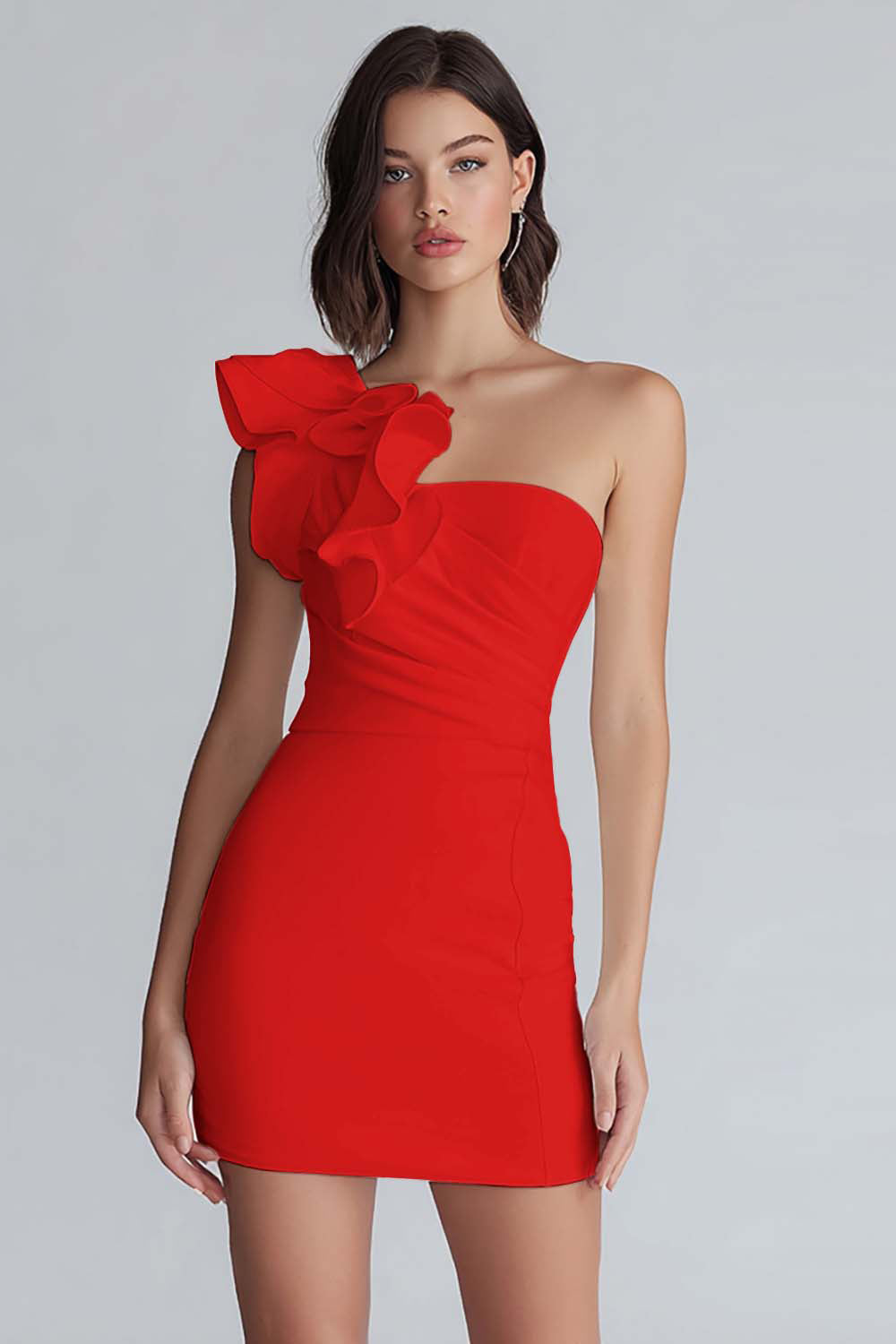 Ruched One Shoulder Bodycon Little White Dress