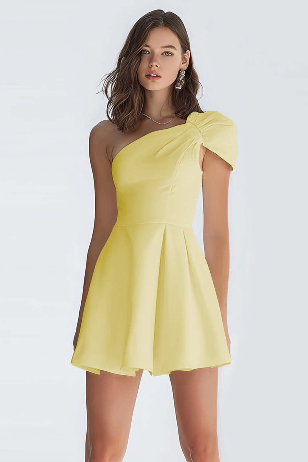 One Shoulder A Line Satin Little White Dress