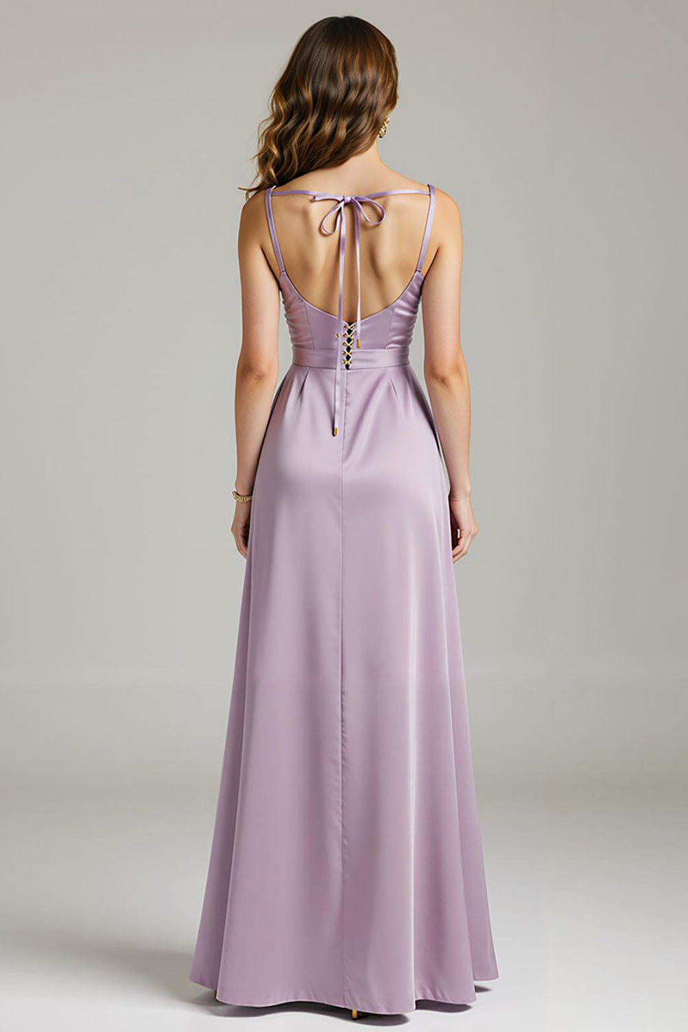 Purple Spaghetti Straps Pleated Satin Evening Dress
