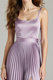 Purple Spaghetti Straps Pleated Satin Evening Dress