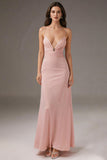 Pink Spaghetti Straps Sheath Evening Dress