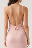 Pink Spaghetti Straps Sheath Evening Dress