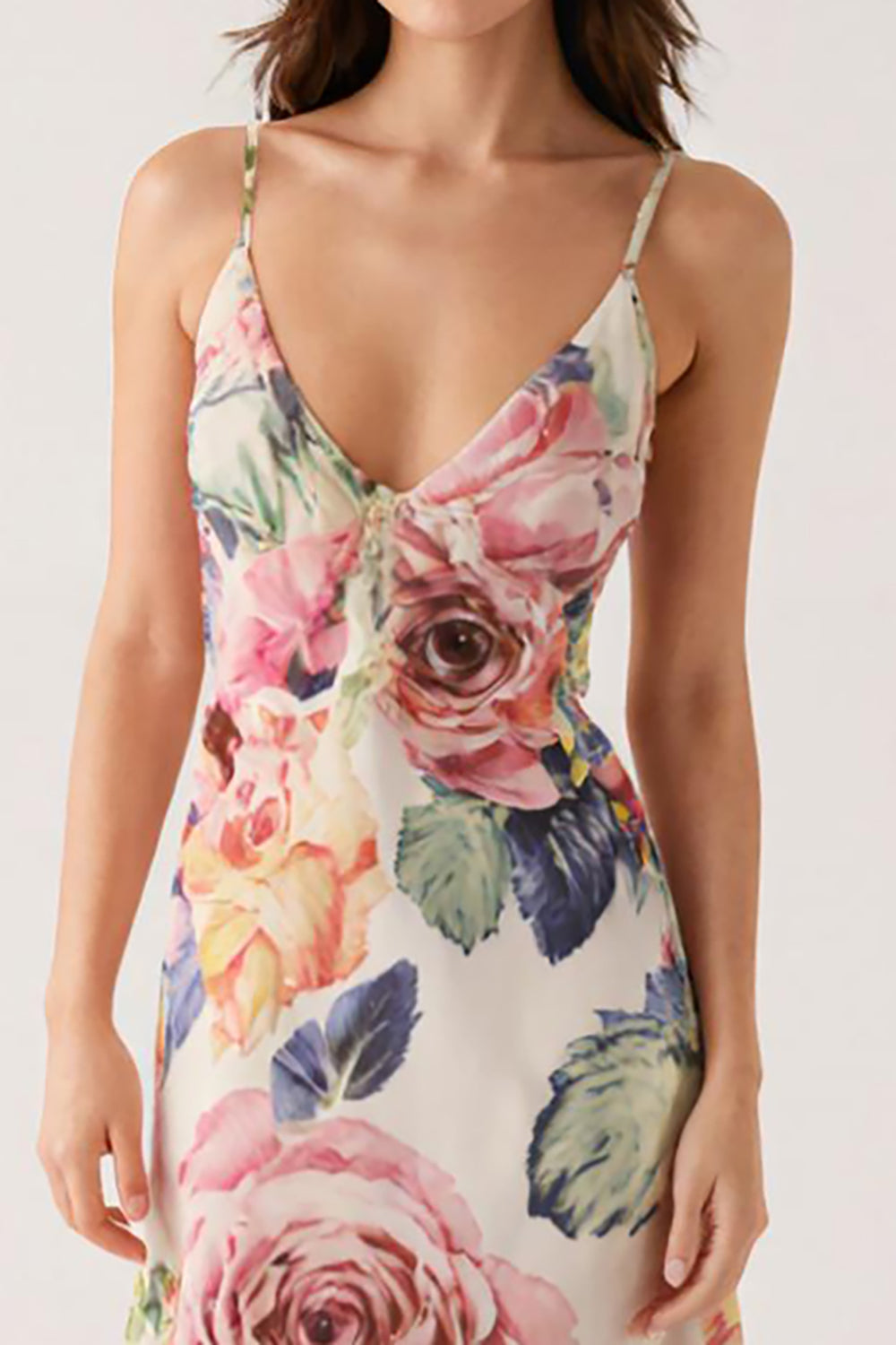 Pink Floral Spaghetti Straps Sheath Evening Dress