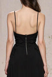A Line Spaghetti Straps Black Tie Dress with Slit