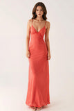 Orange Spaghetti Straps Sheath Evening Dress