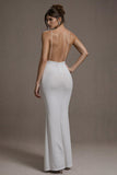 White Mermaid Spaghetti Straps Long Evening Dress