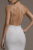White Mermaid Spaghetti Straps Long Evening Dress
