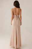 Apricot Spaghetti Straps Sheath Long Evening Dress