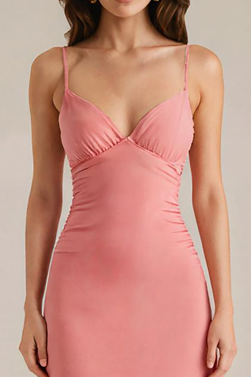 Peach V Neck A Line Long Evening Dress