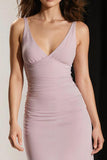 Simple Light Pink Sheath V Neck Long Evening Dress