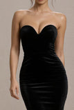 Black Mermaid Strapless Velvet Long Evening Dress