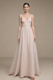Simple Light Pink Long Prom Dress Spaghetti Straps A Line Formal Dress