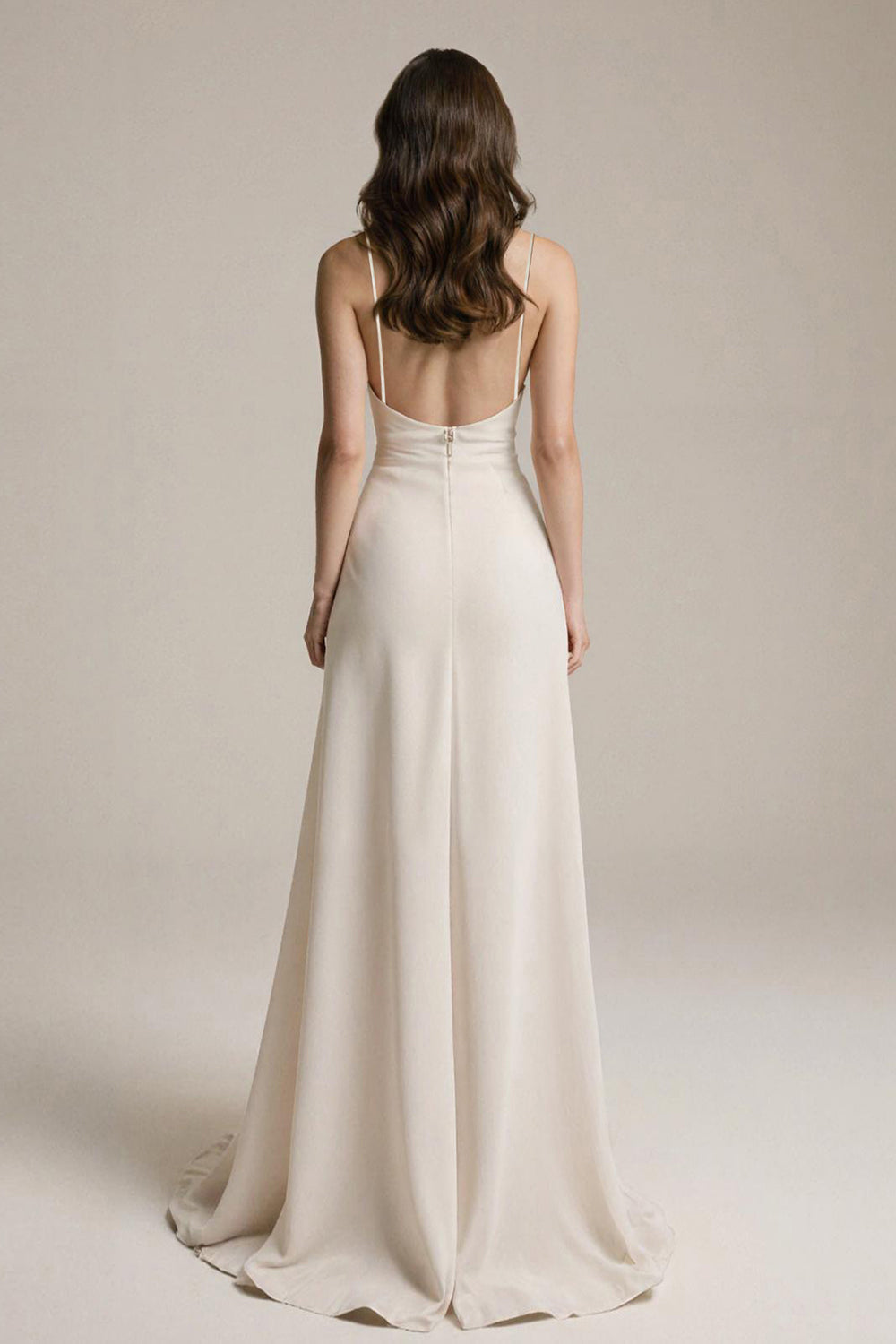 Simple Ivory Satin V-Neck Sheath Long Prom Dress