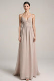 Light Pink Satin Sheath Spaghetti Straps Long Prom Dress