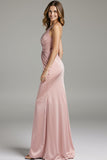 Light Pink Satin Mermaid Ruched Long Prom Dress
