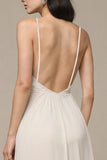 Ivory Chiffon A Line Spaghetti Straps Corset Long Prom Dress with Slit