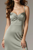 Dusty Sage Satin Mermaid Long Formal Dress with Slit