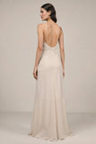Ivory Sheath Spaghetti Straps Long Formal Dress with Slit