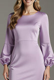 Light Purple Satin Sheath Long Formal Dress with Sleeves