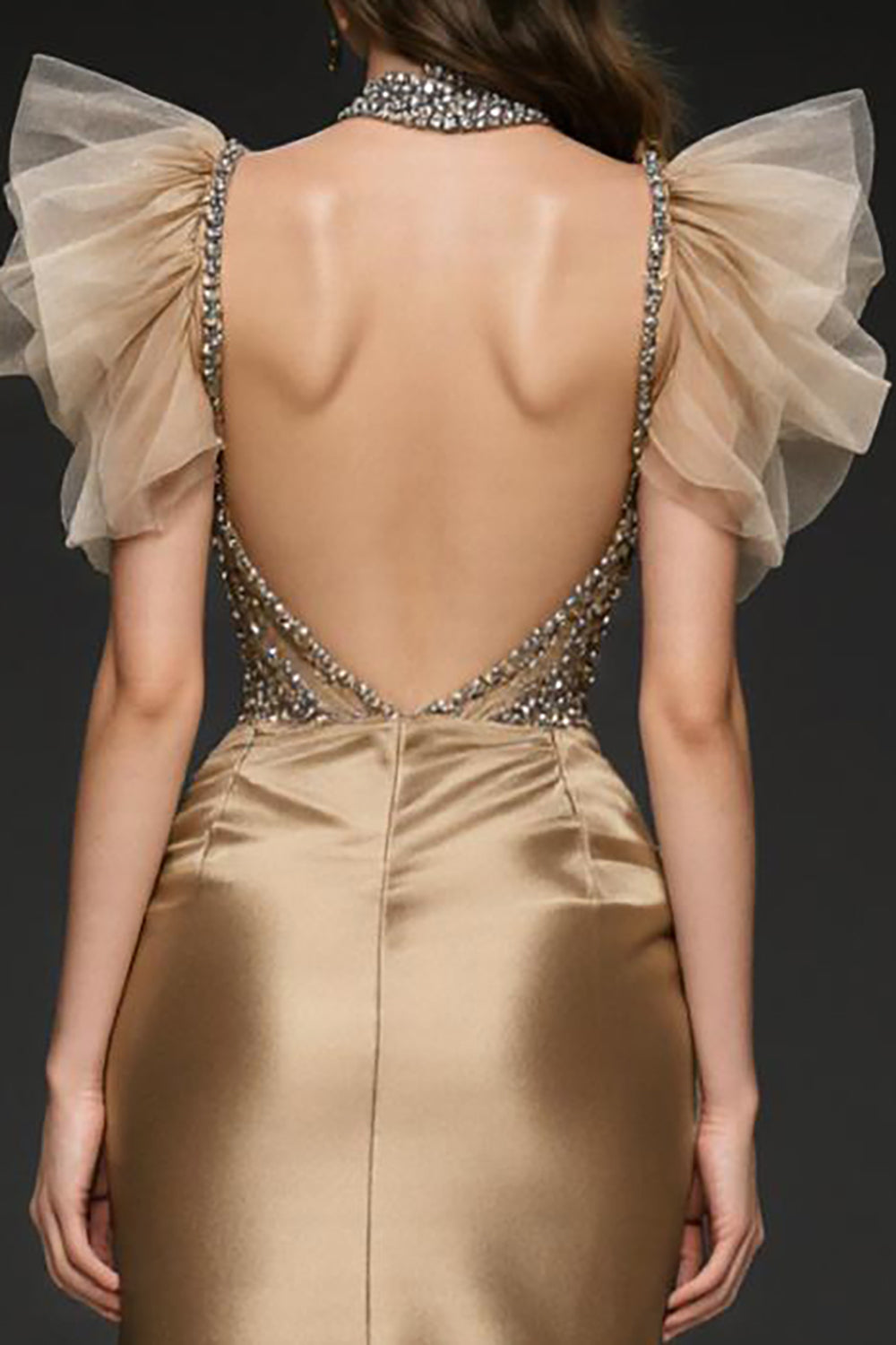 Champagne Mermaid Sequin Long Pageant Dress