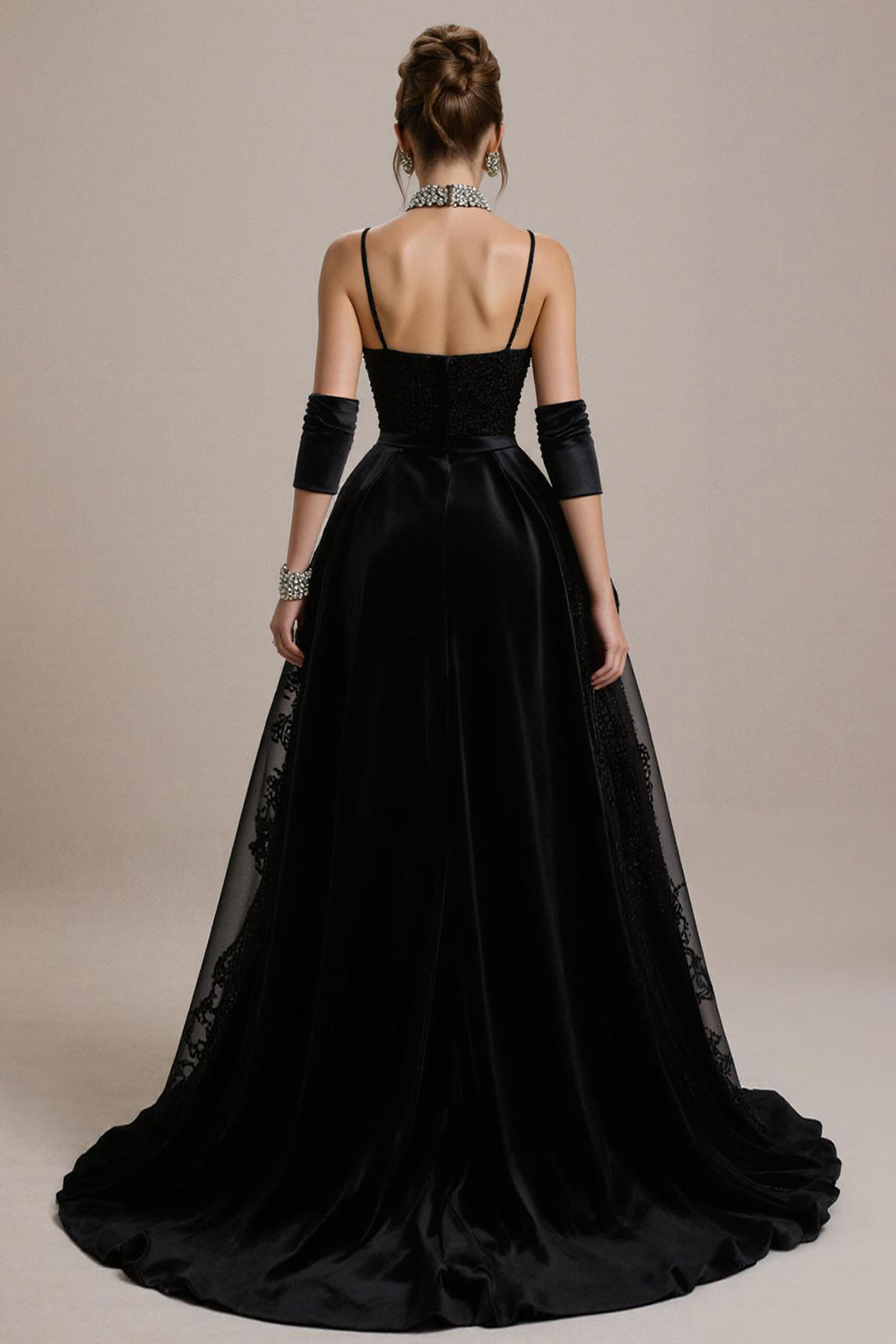 Black Lace Appliqued A-Line Pageant Dress