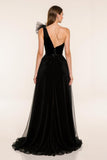 Black One Shoulder A-Line Pageant Dress with Slit