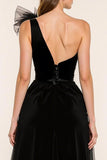 Black One Shoulder A-Line Pageant Dress with Slit