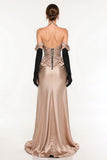 Champagne Sheath Satin Off The Shoulder Pageant Dress