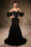 Sparkly Black Off The Shoulder Mermaid Pageant Dress