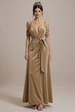 Terracotta A Line Cold Shoulder Long Black Tie Dress with Bow