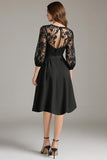 Black Lace A Line Round Neck Short Cocktail Dress with Sleeves
