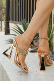 Sparkly Golden Sequin Open Toe Strappy Block Heel Sandals