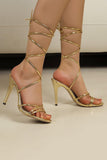 Golden Gladiator Strappy Open Toe Stiletto Heel Sandals