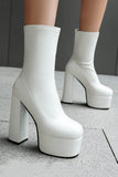 Black Round Toe Platform Chunky Heel Ankle Boots