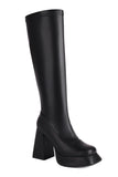 Black Platform Chunky High Heel Knee High Boots